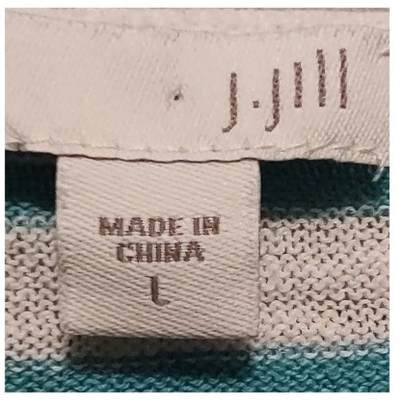 J. Jill Lightweight Turquoise White Stripe Linen Cotton Blend Knit Top Sz Large - Picture 4 of 5